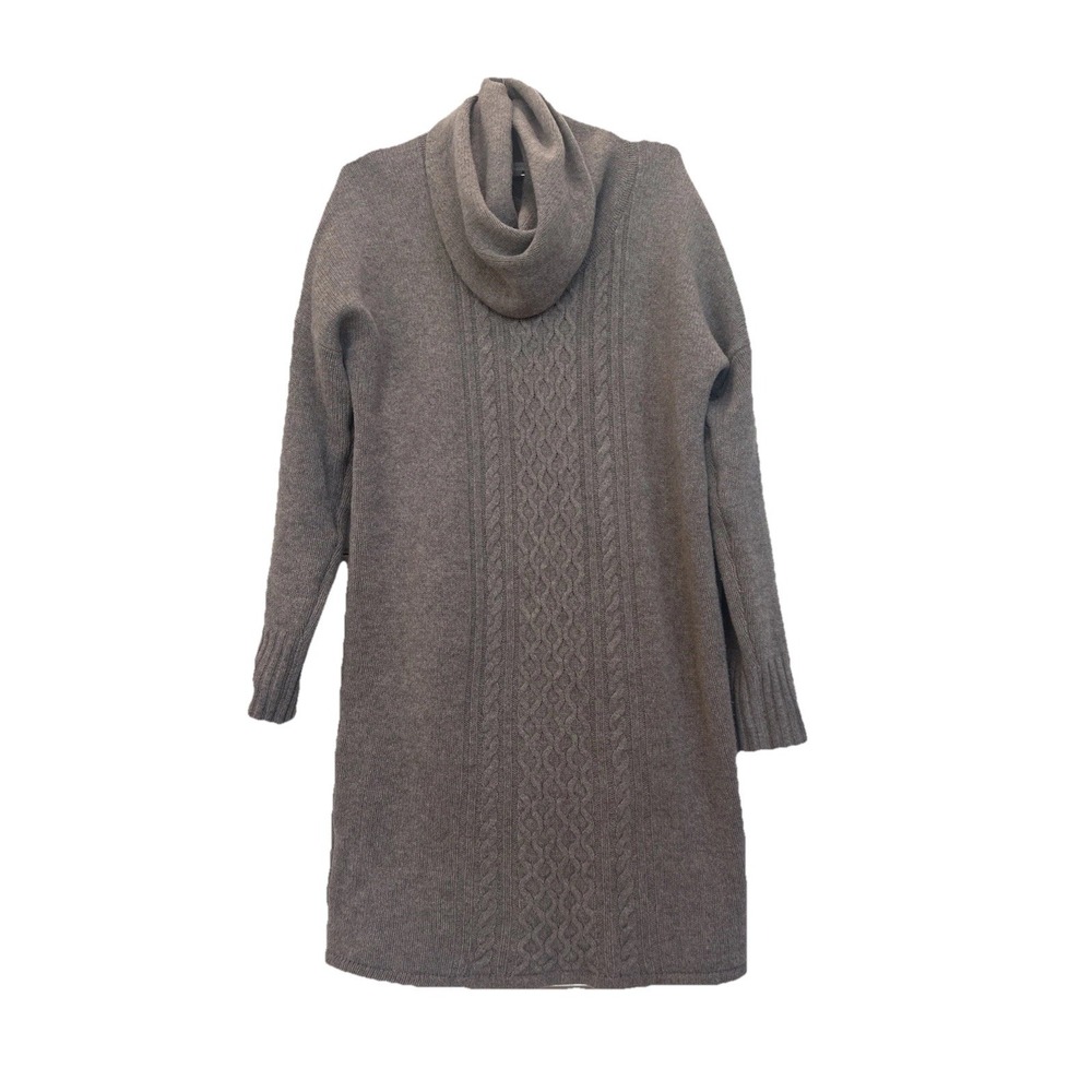 Cozy Merino Wool Garnet Hill Minimalist Gray Cowl Neck Knit Sweater Dress Sz M